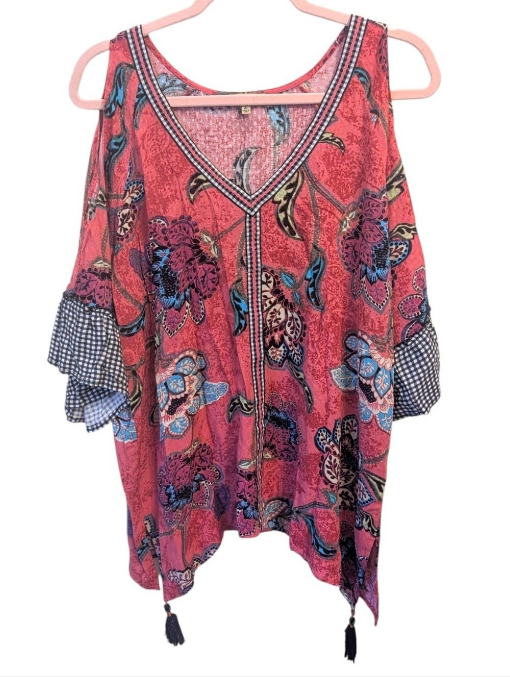 Democracy Cold Shoulder Boho Mixed Pattern Blouse Size Large